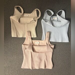 Aritzia Babaton Sculpt Square Neck Ribbed Knit Tank Top Trio LOT of 3 M